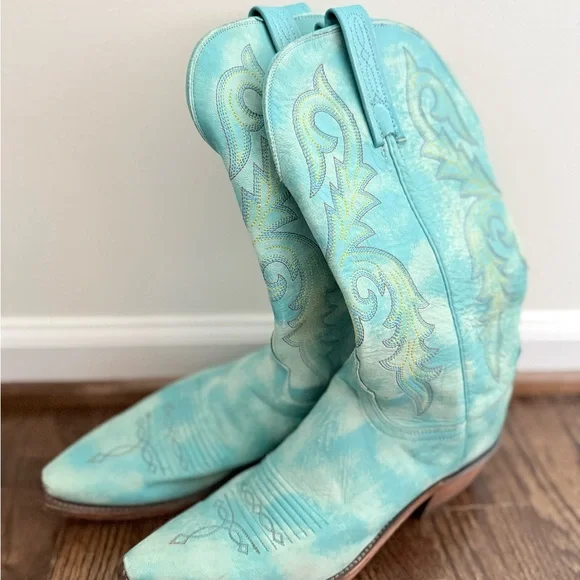 Turquoise Leather 1883 Lucchese Western Boots - Picture 9 of 11